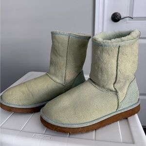 UGG Women's Light Green Suede Shearling Winter Boots